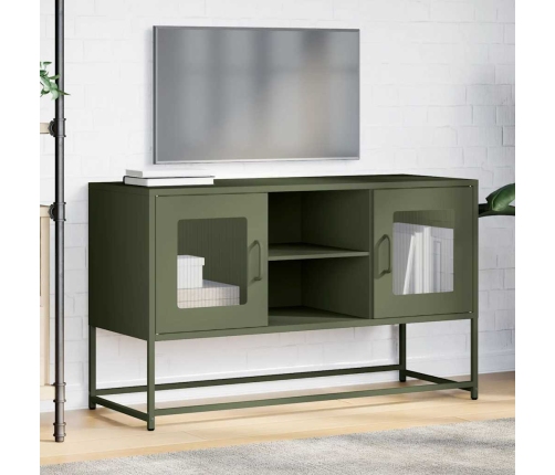 Mueble para TV de acero verde oliva 100,5x39x60,5 cm