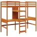 Cama alta escritorio y estantes madera maciza marrón 90x200 cm