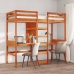 Cama alta escritorio y estantes madera maciza marrón 90x200 cm