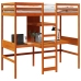 Cama alta escritorio y estantes madera maciza marrón 90x200 cm
