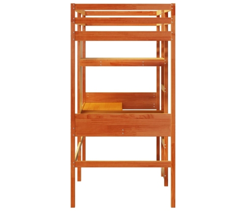 Cama alta escritorio y estantes madera maciza marrón 90x200 cm