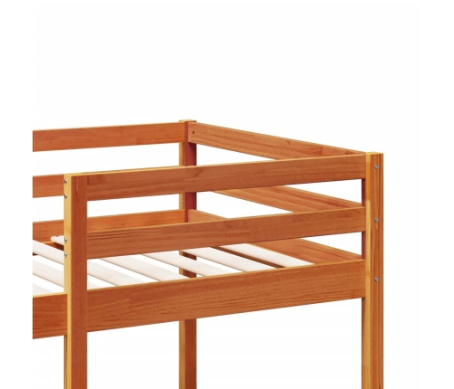 Cama alta escritorio y estantes madera maciza marrón 90x200 cm