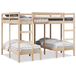 Estructura de litera triple madera de pino 140x200/70x140 cm