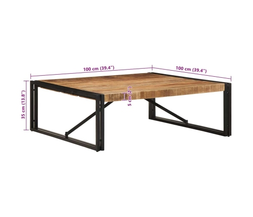 Mesa de centro de madera maciza de mango rugosa 100x100x35 cm