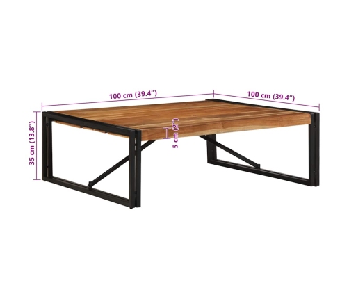 Mesa de centro 100x100x35 cm madera maciza acacia