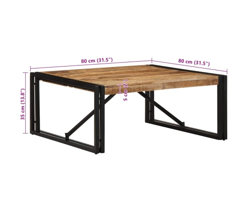 Mesa de centro 80x80x35 cm madera maciza de mango rugosa