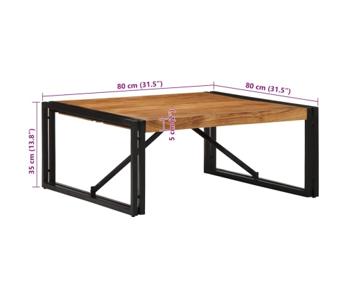 Mesa de centro 80x80x35 cm madera maciza acacia