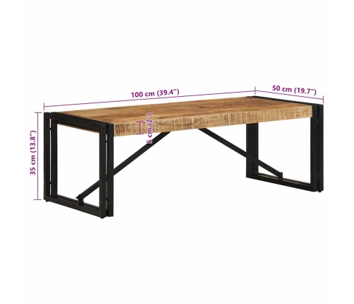 Mesa de centro de madera maciza de mango rugosa 100x50x35 cm