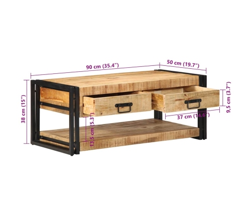 Mesa de centro 90x50x38 cm de madera maciza de mango