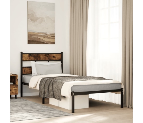 Estructura de cama sin colchón metal roble ahumado 90x190 cm
