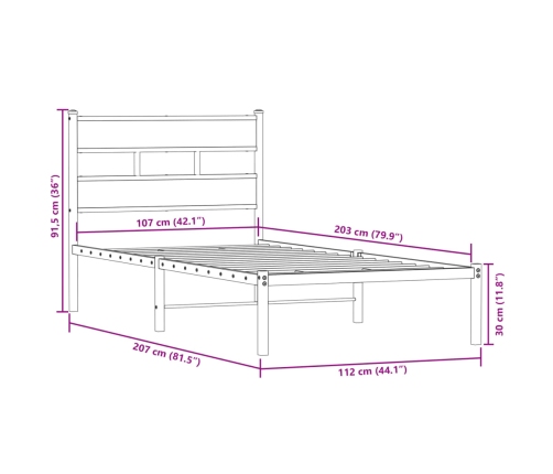 Estructura de cama sin colchón metal roble ahumado 107x203 cm