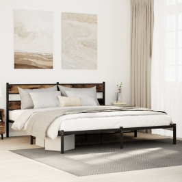 Estructura de cama sin colchón metal roble ahumado 183x213 cm