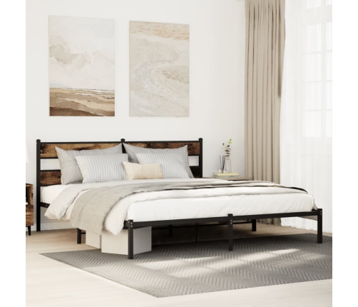 Estructura de cama sin colchón metal roble ahumado 183x213 cm