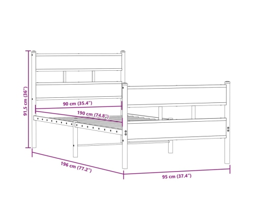 Estructura de cama sin colchón metal roble ahumado 90x190 cm