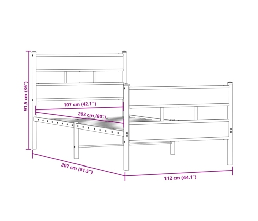 Estructura de cama sin colchón metal roble ahumado 107x203 cm