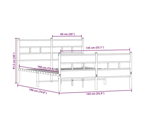 Estructura de cama sin colchón metal roble ahumado 135x190 cm