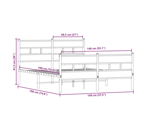 Estructura de cama sin colchón metal roble ahumado 140x190 cm