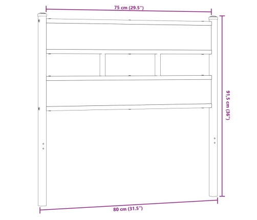 Cabecero de hierro y madera de ingeniería roble ahumado 75 cm