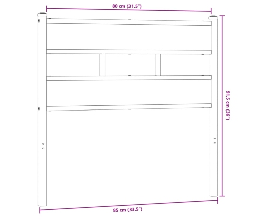 Cabecero de hierro y madera de ingeniería roble ahumado 80 cm