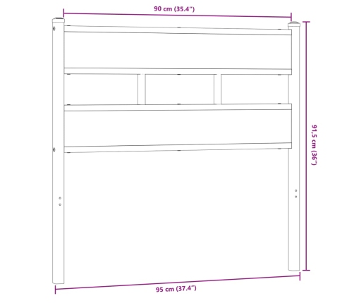 Cabecero de hierro y madera de ingeniería roble ahumado 90 cm