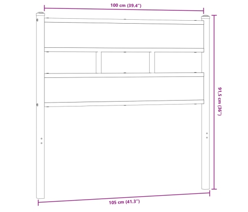 Cabecero de hierro y madera de ingeniería roble ahumado 100 cm