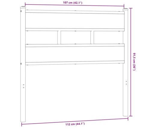 Cabecero de hierro y madera de ingeniería roble ahumado 107 cm