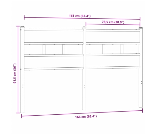 Cabecero de hierro y madera de ingeniería roble ahumado 160 cm