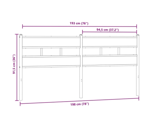 Cabecero de hierro y madera de ingeniería roble ahumado 193 cm