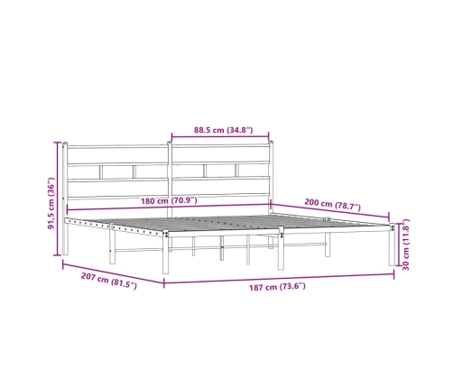 Estructura de cama sin colchón metal roble Sonoma 180x200 cm