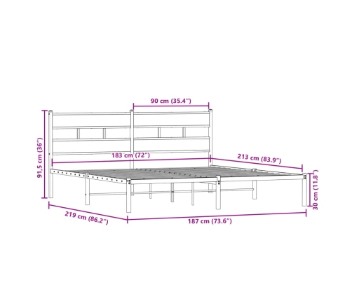 Estructura de cama sin colchón metal roble Sonoma 183x213 cm