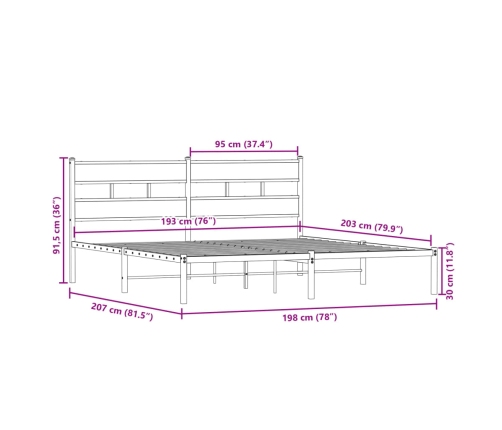 Estructura de cama sin colchón metal roble Sonoma 193x203 cm