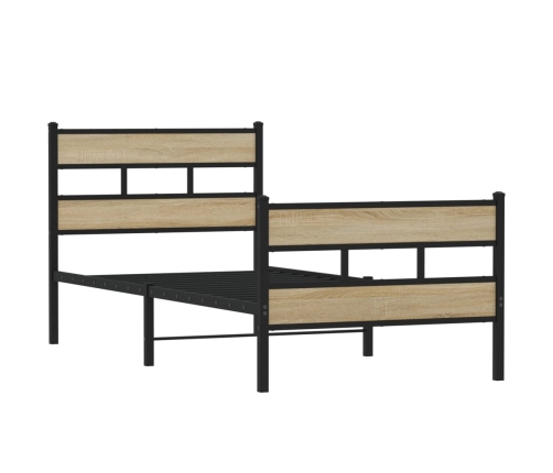 Estructura de cama sin colchón metal roble ahumado 100x190 cm
