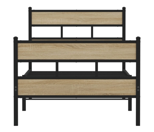 Estructura de cama sin colchón metal roble ahumado 100x190 cm