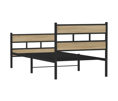 Estructura de cama sin colchón metal roble ahumado 100x190 cm