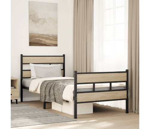 Estructura de cama sin colchón metal roble ahumado 100x190 cm