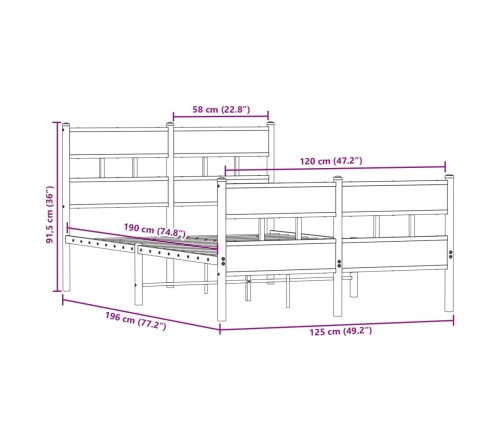 Estructura de cama sin colchón metal roble Sonoma 120x190 cm