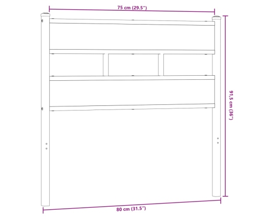 Cabecero de hierro y madera de ingeniería roble Sonoma 75 cm