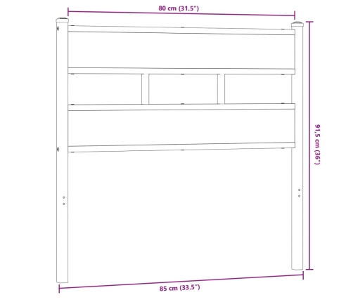 Cabecero de hierro y madera de ingeniería roble Sonoma 80 cm