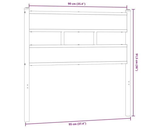 Cabecero de acero y madera de ingeniería roble Sonoma 90 cm