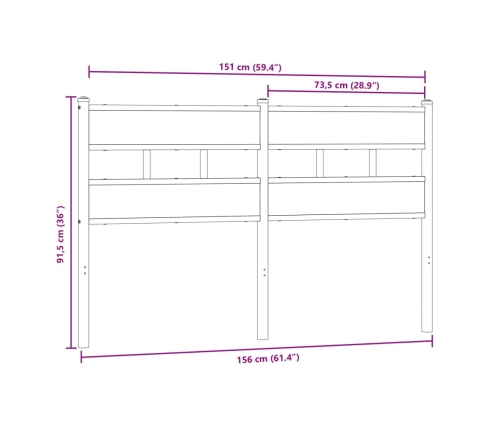 Cabecero de acero y madera de ingeniería roble Sonoma 150 cm