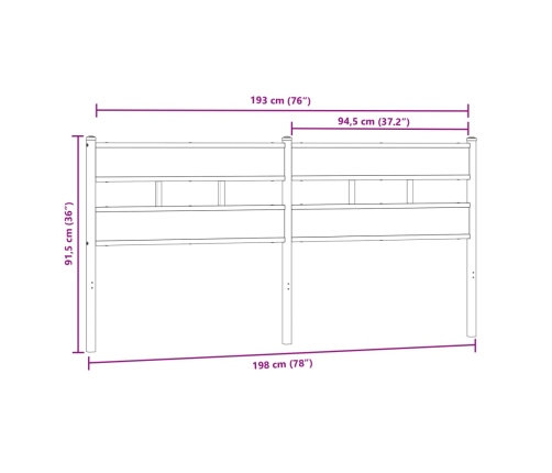 Cabecero de hierro y madera de ingeniería roble Sonoma 193 cm