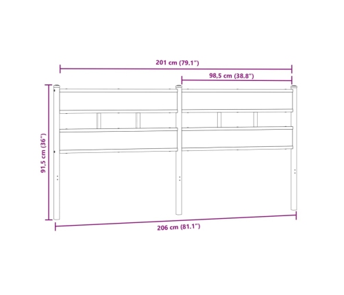 Cabecero de acero y madera de ingeniería roble Sonoma 200 cm
