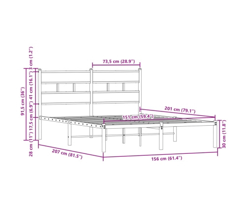 Estructura cama con cabecero sin colchón marrón roble 150x200cm