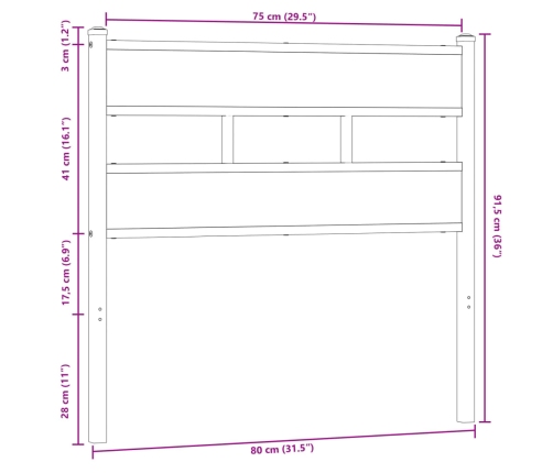 Cabecero de acero y madera de ingeniería marrón roble 75 cm