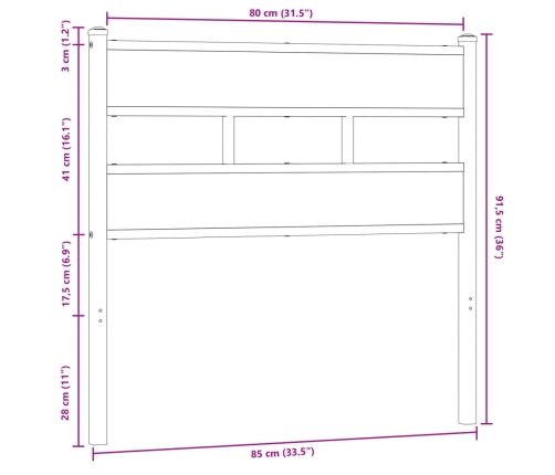 Cabecero de acero y madera de ingeniería marrón roble 80 cm