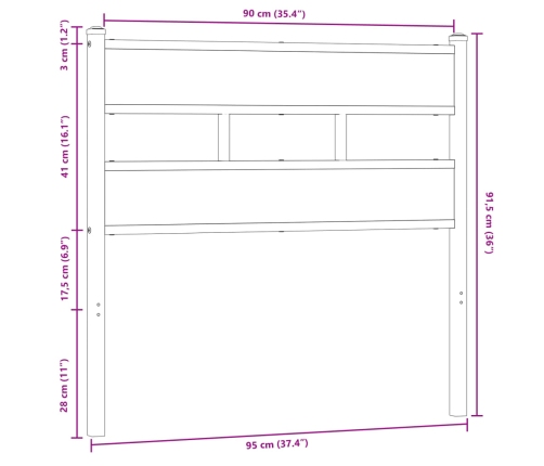 Cabecero de acero y madera de ingeniería marrón roble 90 cm