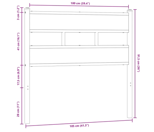 Cabecero de acero y madera de ingeniería marrón roble 100 cm