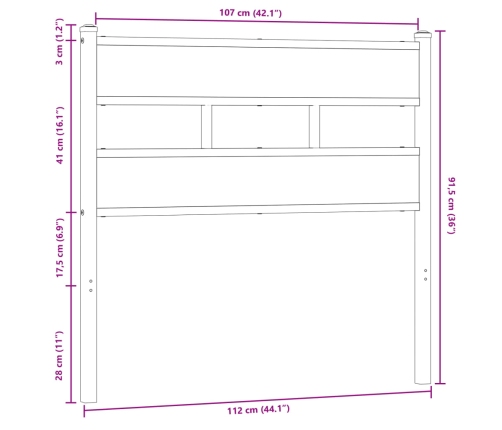 Cabecero de acero y madera de ingeniería marrón roble 107 cm