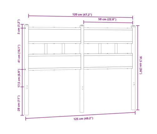 Cabecero de acero y madera de ingeniería marrón roble 120 cm