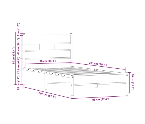 Estructura cama con cabecero sin colchón roble Sonoma 90x200 cm